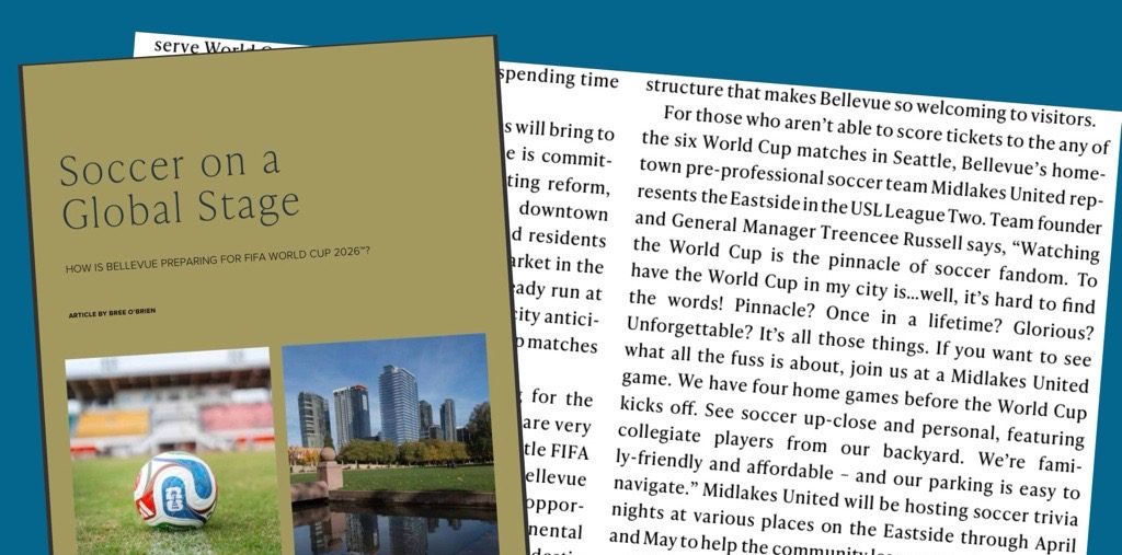 Picture of article about soccer in Bellevue Lifestyle magazine.